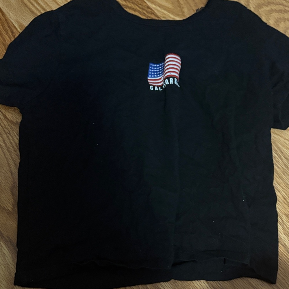 Black Crop Top with Flag Design